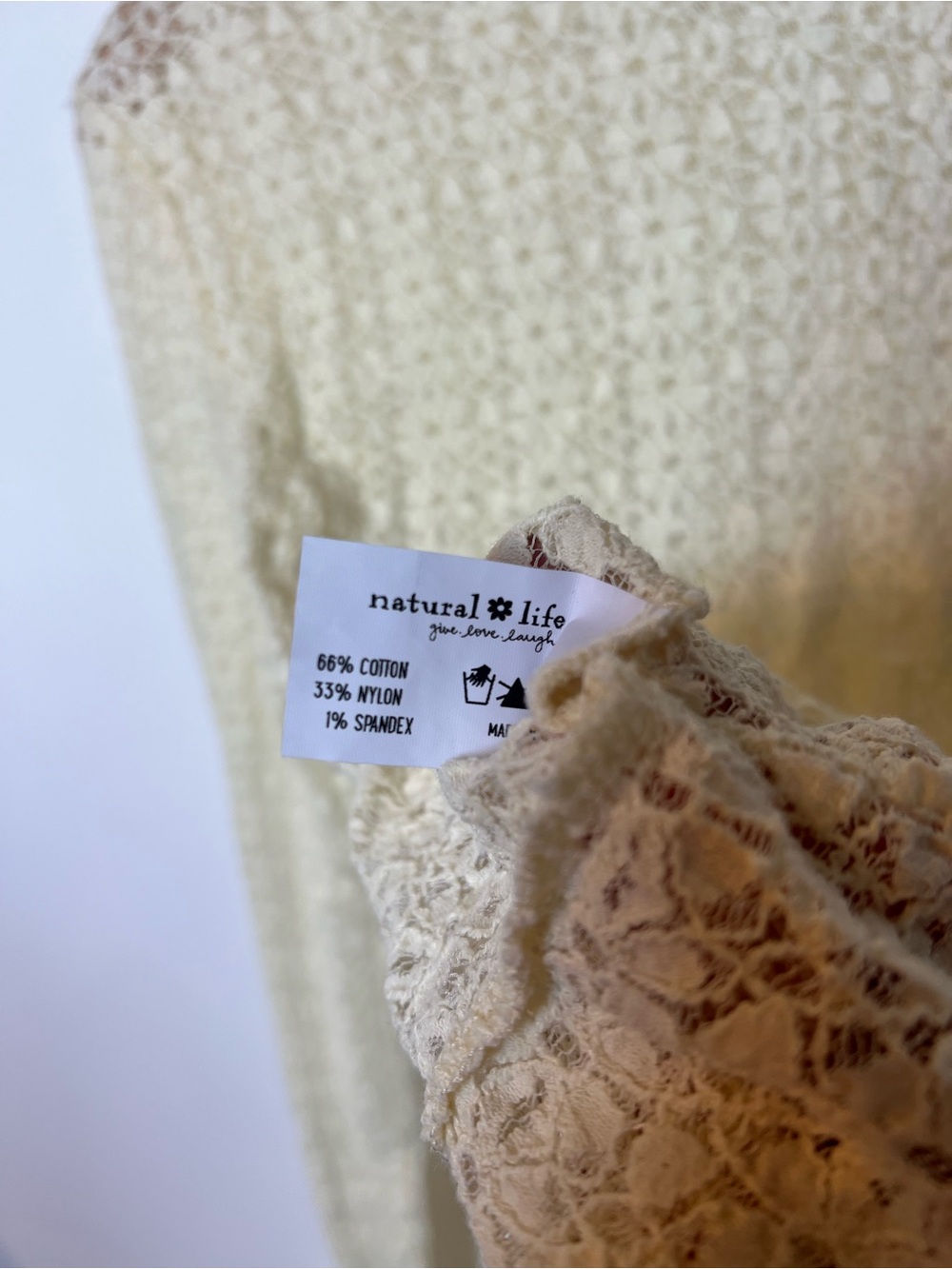 Natural Life Cream Lace Long Sleeve Top Boho Sheer Layering Top Medium - Picture 11 of 12